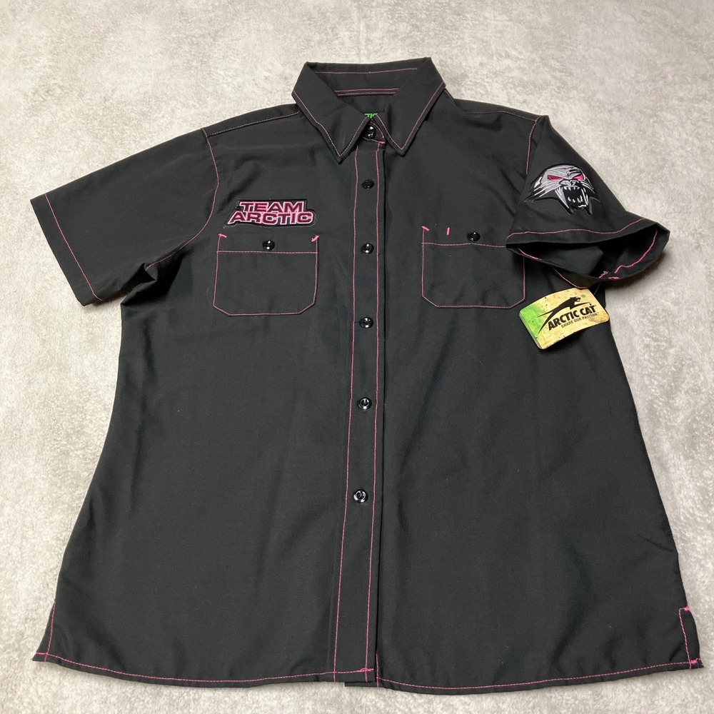 NWT Arctic Cat Shop Team Arctic Button Up Shirt Pink Stitch Womens Large